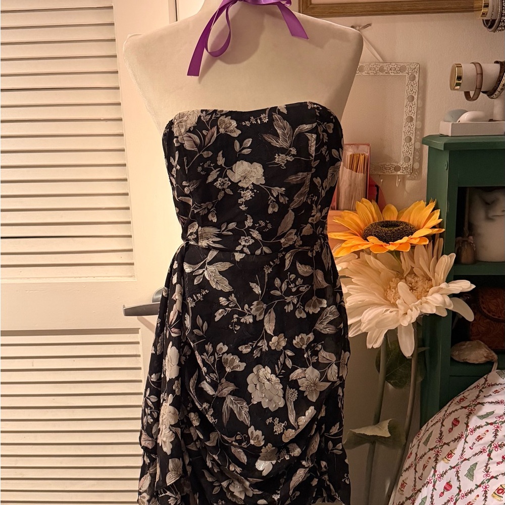 Fate Black and White Strapless Floral Dress
